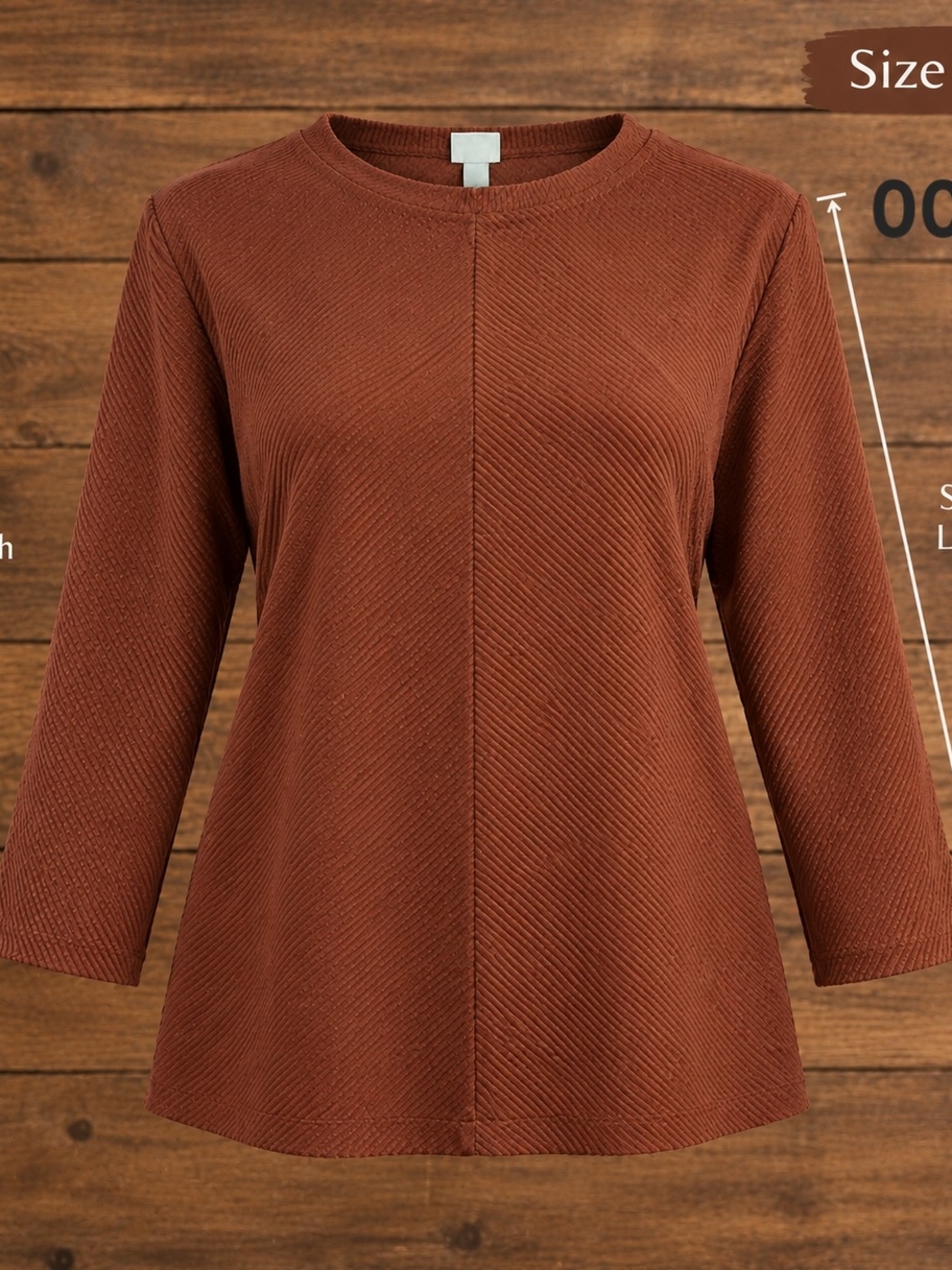 Ava Viv Textured Blouse Rust Brown 3/4 Sleeve Women's 1X
